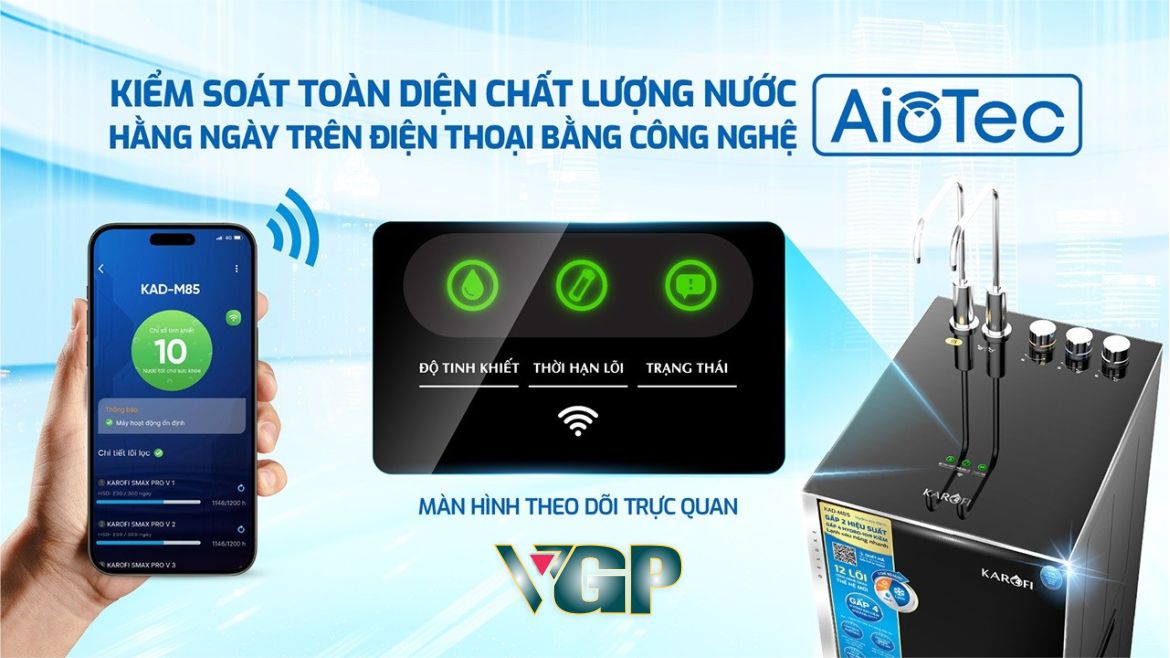 Máy lọc nước Karofi KAD M85 BMT có tích hợp công nghệ Aio Tec