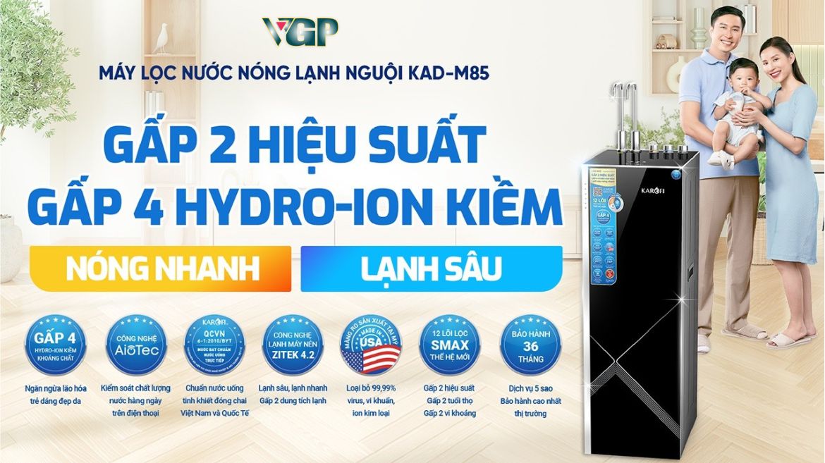 Máy lọc nước Karofi KAD M85 BMT gấp 2 hiệu xuất gấp 4 hydro ion kiềm